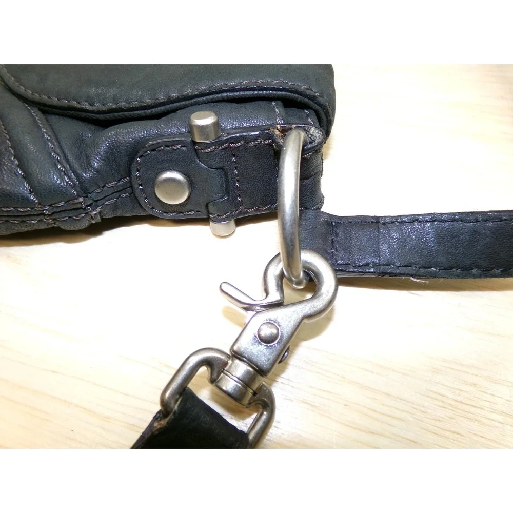 Fossil Fifty Four Leather Purse Dark Gray Shouder Bag Crossbody Strap 12.5